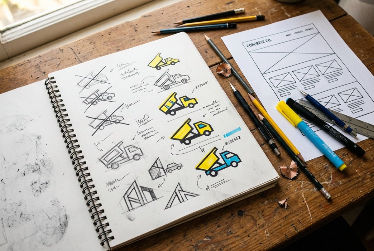 Design-Prozess: Logo-Skizzen und Wireframes